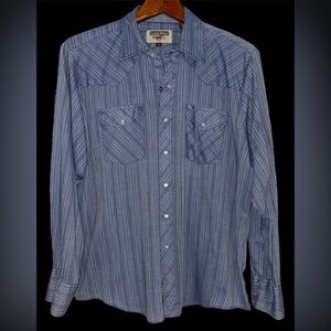 Vintage, Authentic Western, Youngbloods, pearl snap shirt, blue stripes, Size XL